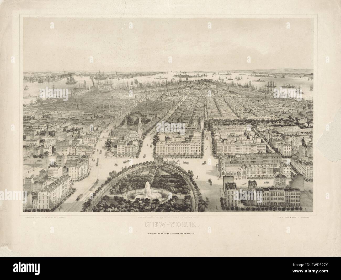 View of New York, John Bachmann, 1849 - 1896 Print New York (City) Papier City-View im Allgemeinen; „Veduta“ New York (City) Stockfoto