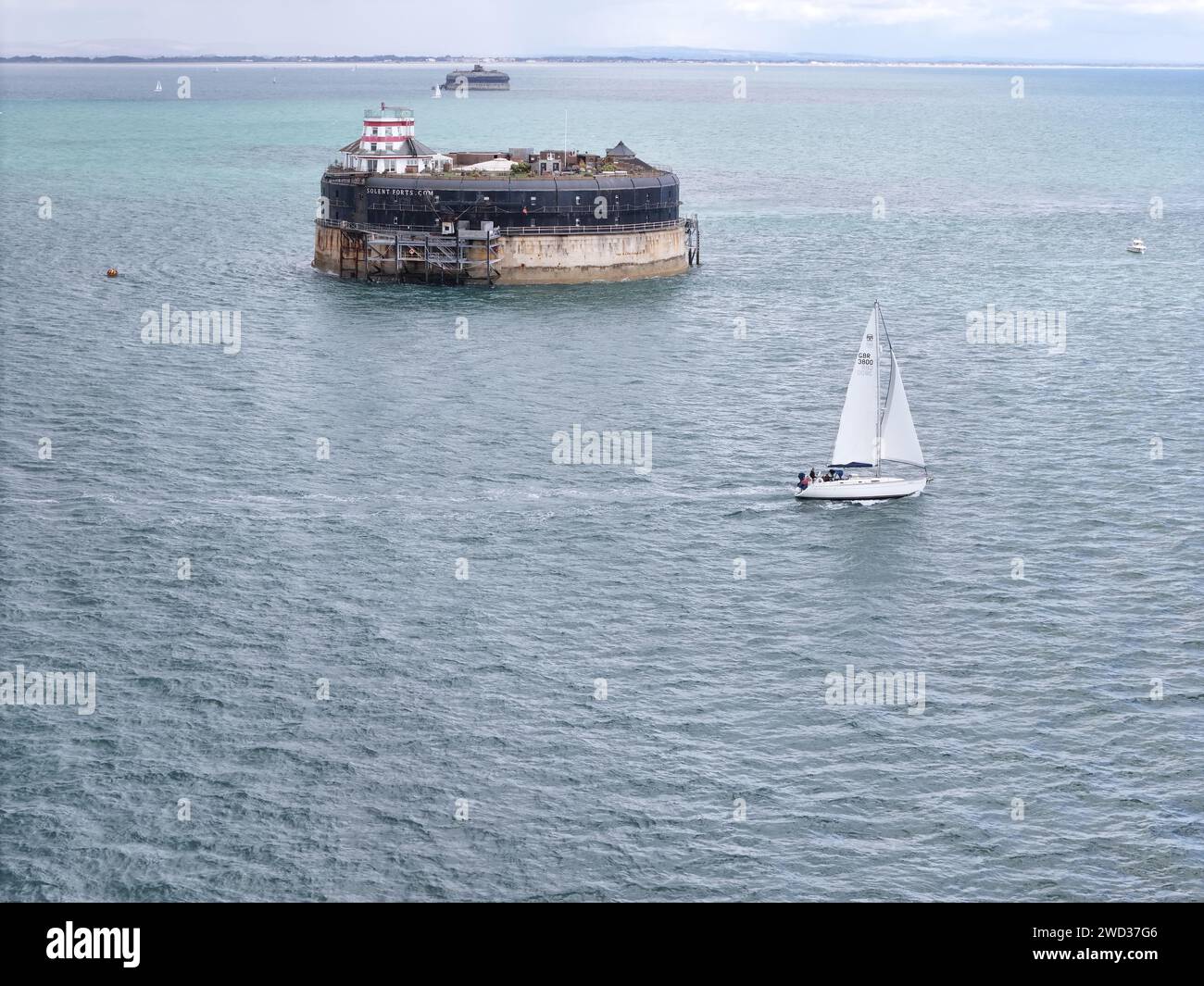 Spitbank Sea Fort der Isle of Wight, britische Drohne, Luftfahrt Stockfoto