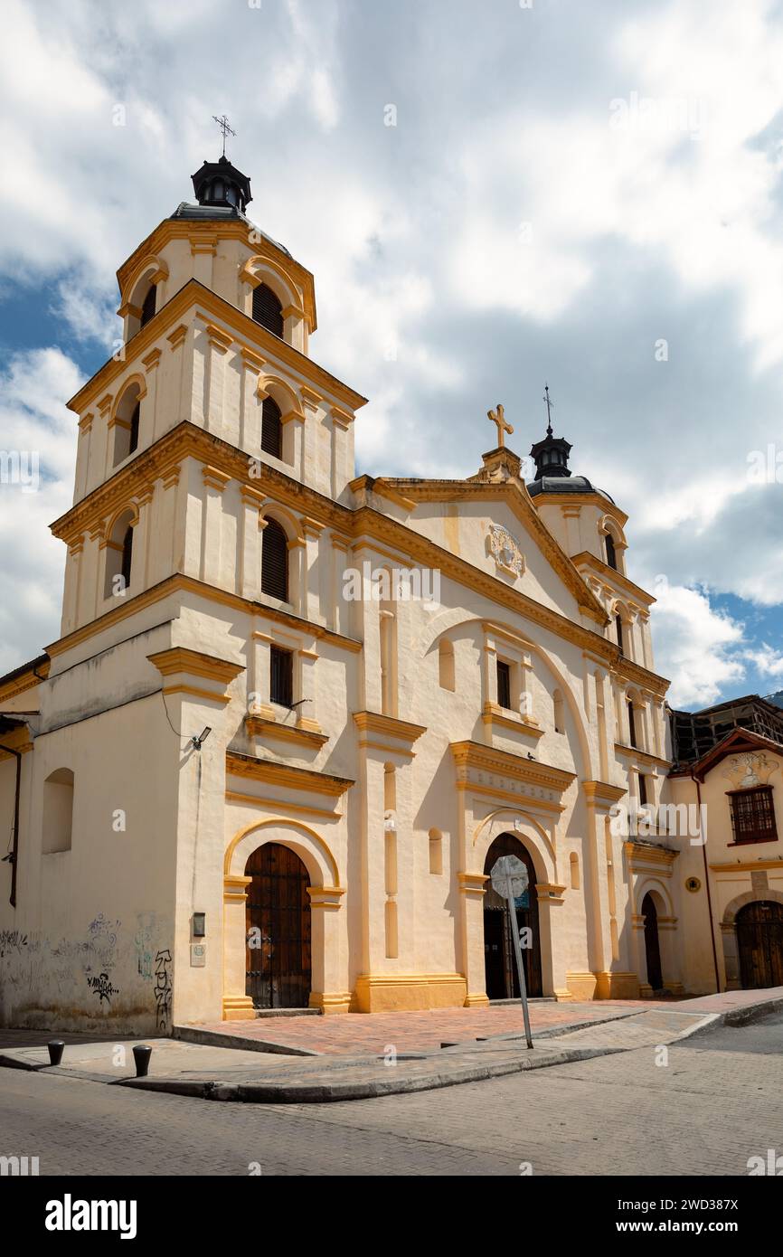 Kirche Nuestra Senora de la Candelaria, oft Iglesia de la Candelaria, katholische Pfarrkirche in Bogota, Kolumbien. Es ist t gewidmet Stockfoto