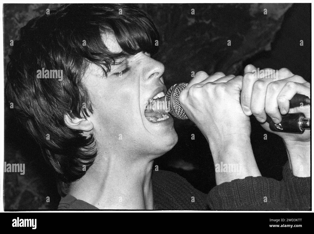 EUROS CHILDS, KONZERT, 1994: A very Young Euros Childs of Gorkys Zygotic Mynci, live im legendären TJ’s in Newport, Wales, Großbritannien am 7. April 1994. Foto: Rob Watkins. INFO: Gorkys Zygotic Mynci, eine walisische Psychedelic- und Indie-Rock-Band, die von den frühen 90er bis zu den frühen 2000er Jahren aktiv war, kreierte einen skurrilen und eklektischen Sound. Alben wie 'Barafundle' zeigten ihren folkloristischen, mehrsprachigen Ansatz und machten sie einflussreich in den alternativen und Indie-Szenen. Stockfoto