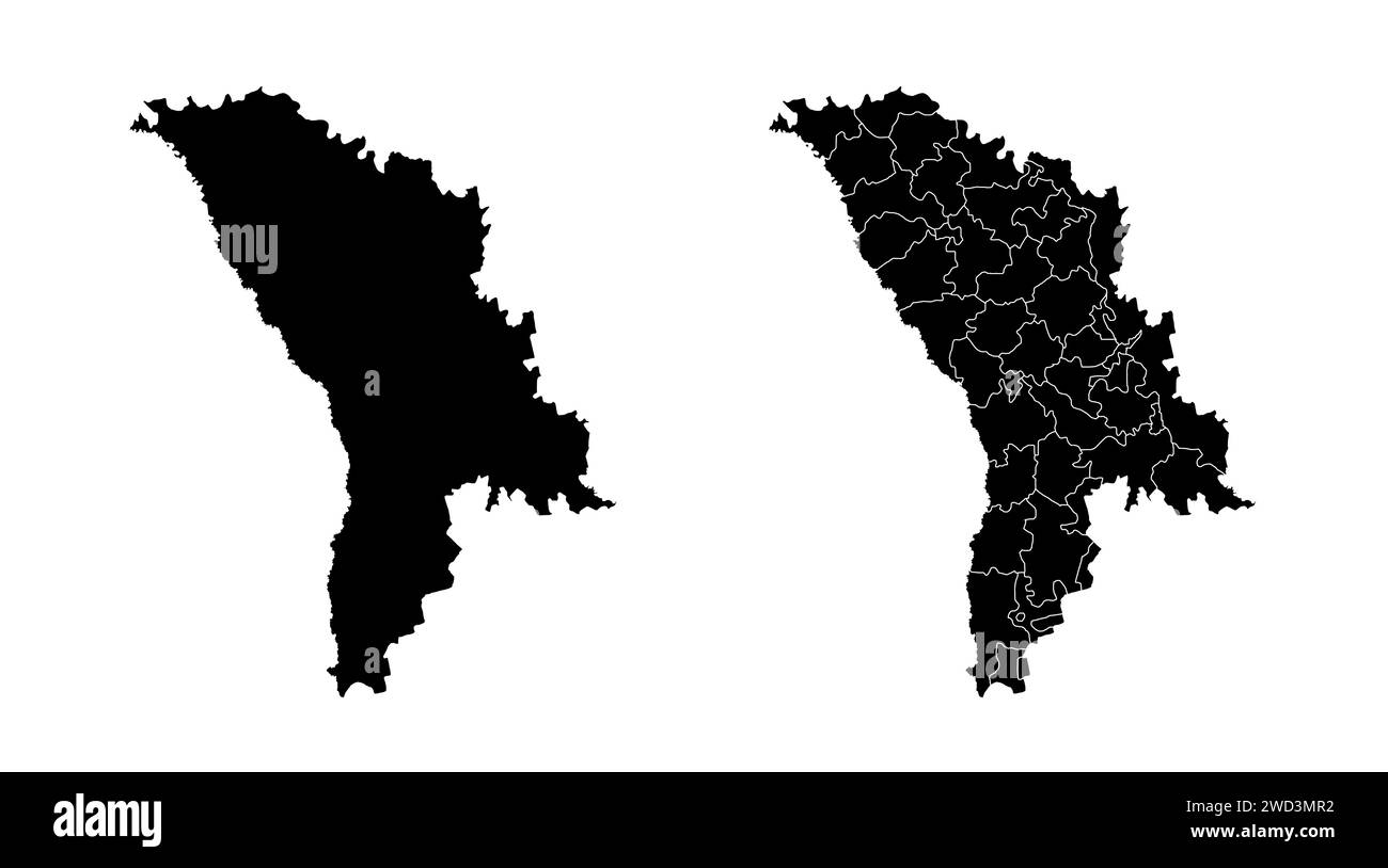 Satz von Staatskarten der Republik Moldau mit Regionen und Gemeinden. Abteilungsgrenzen, isolierte Vektorkarten auf weißem Hintergrund. Stock Vektor