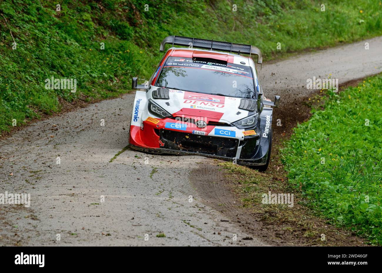 Kalle Rovanpera in seinem Toyota Yaris Gazoo auf der WRC Croatia 2023 Sonderbühne in der Nähe von Kumrovec, Kroatien Stockfoto