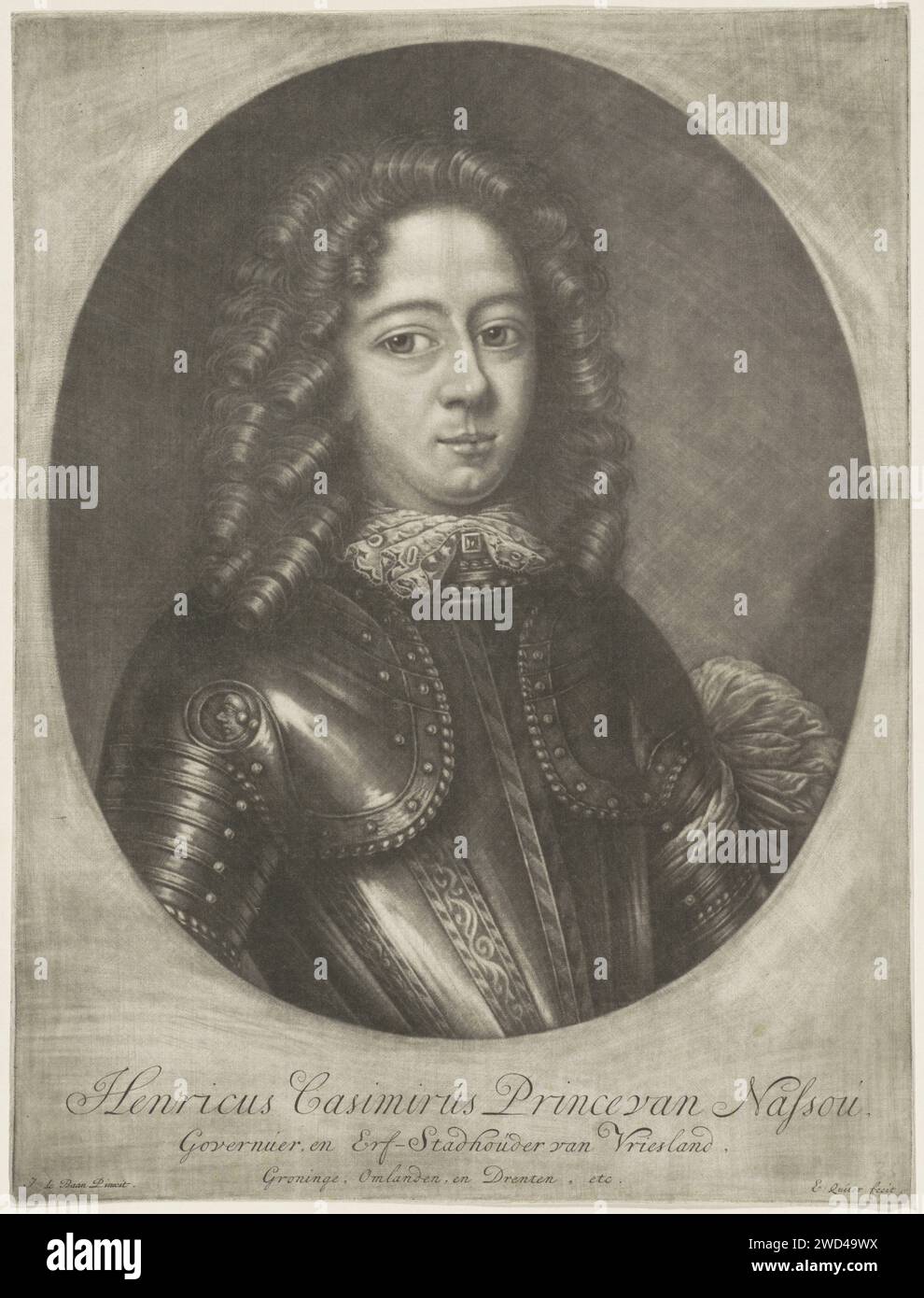 Portret Van Hendrik Casimir II., GRAAF VAN NASSAU-DITZ, EDO QUITER, ANFTER JAN DE BAEN, 1675 - Druck Portrait of Hendrik Casimir II. In einem Oval. Am unteren Rand befinden sich Name und Titel. Delft-Papier Stockfoto