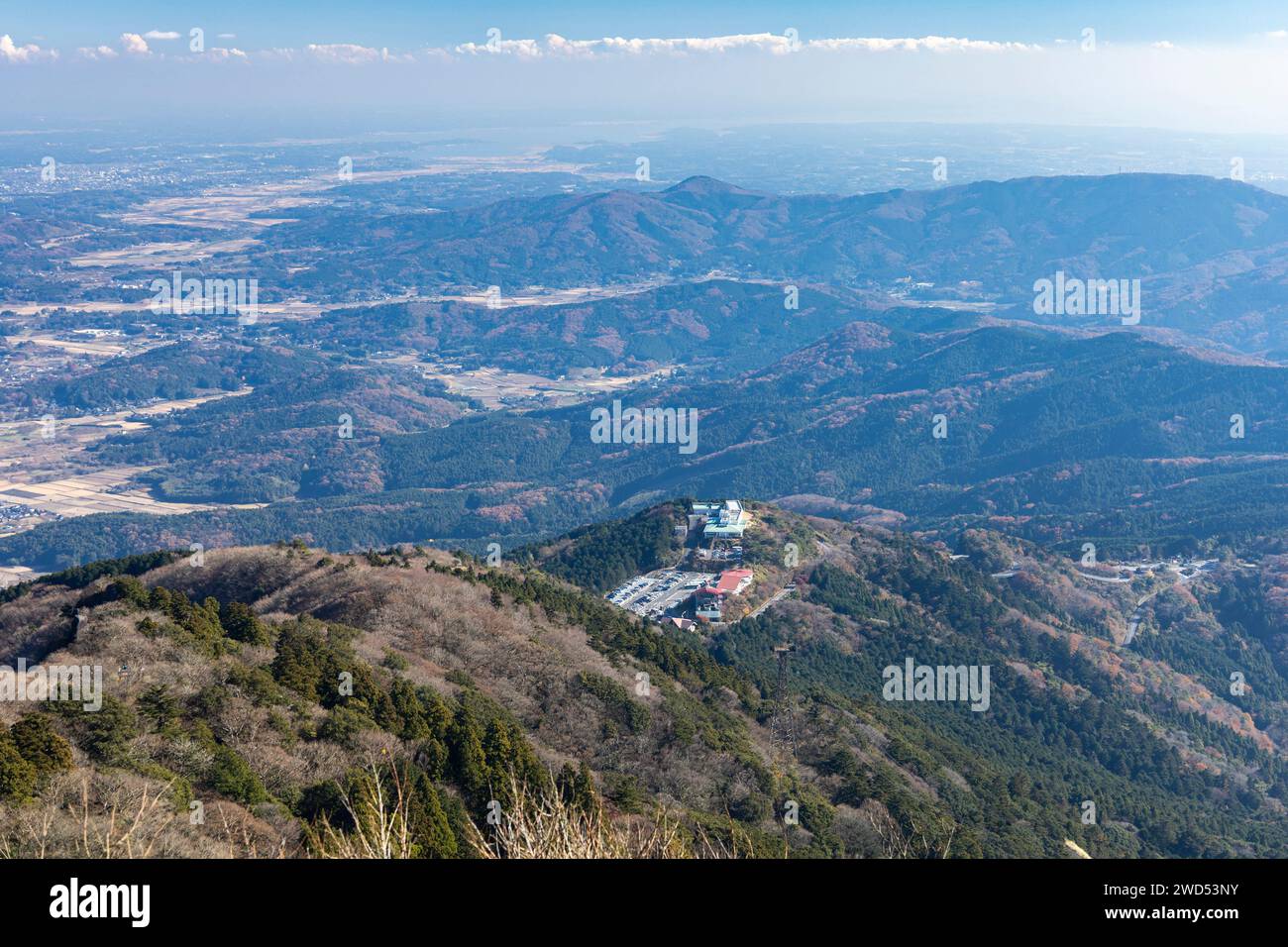 Berg Tsukuba jinja (Schrein), Blick auf die Kanto-Ebene, von der Spitze des Hügels, Tsukubasan-Trekking, Tsukuba, Ibaraki, Japan, Ostasien, Asien Stockfoto