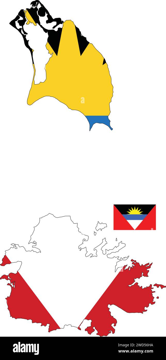 Antigua und Barbuda Karte und Flagge, Vektorillustration Stock Vektor