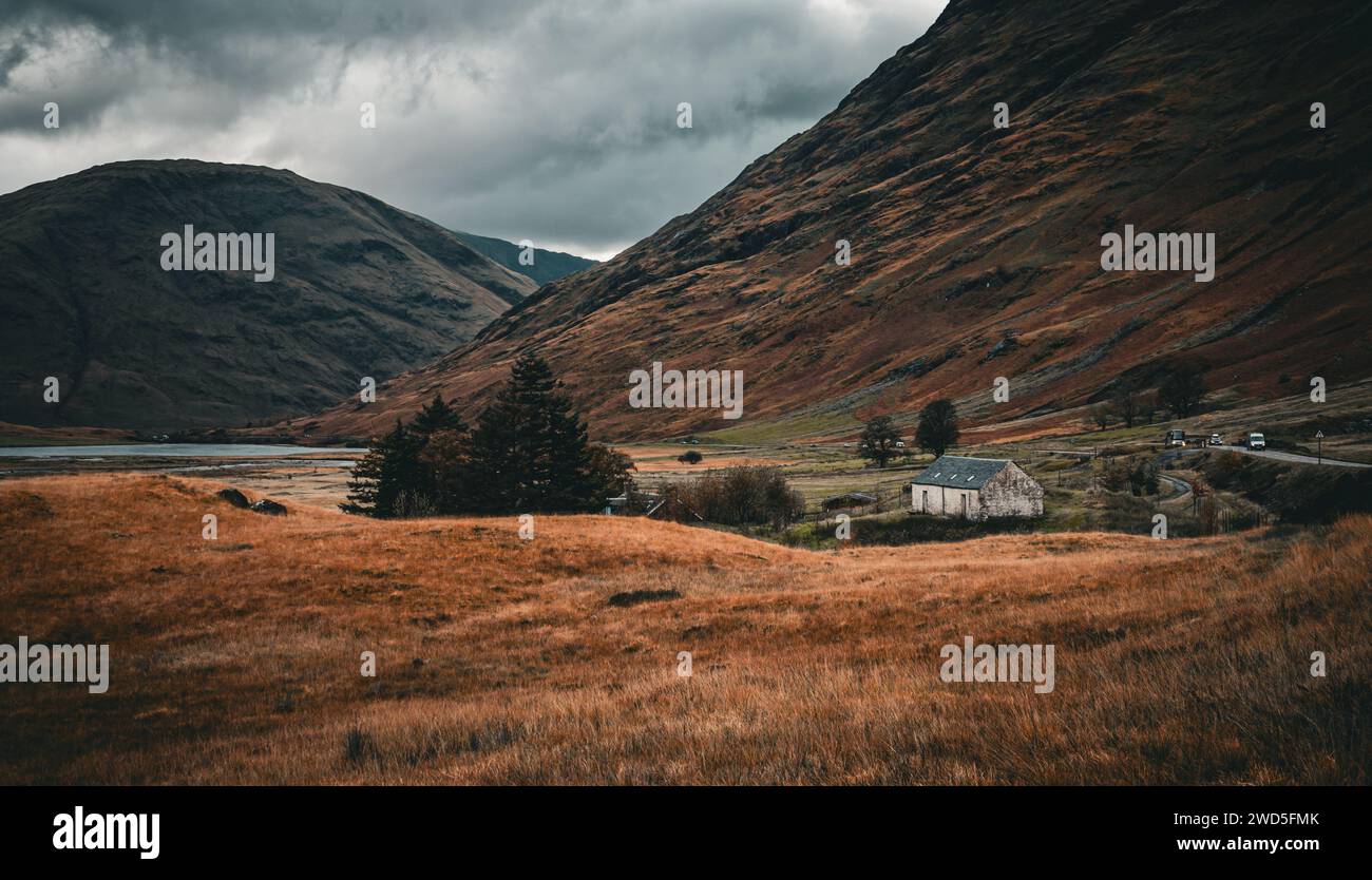 Das kleine Weiße Haus bei den drei Schwestern von Glencoe Stockfoto
