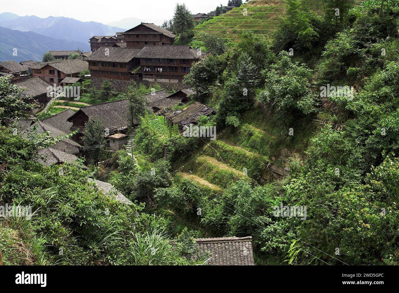 龙胜镇 (龙胜县) 中國 Longsheng Reisterrassen, Dazhai Longji Ping'an Zhuang, China; Chinesisches Dorf in den Bergen Stockfoto