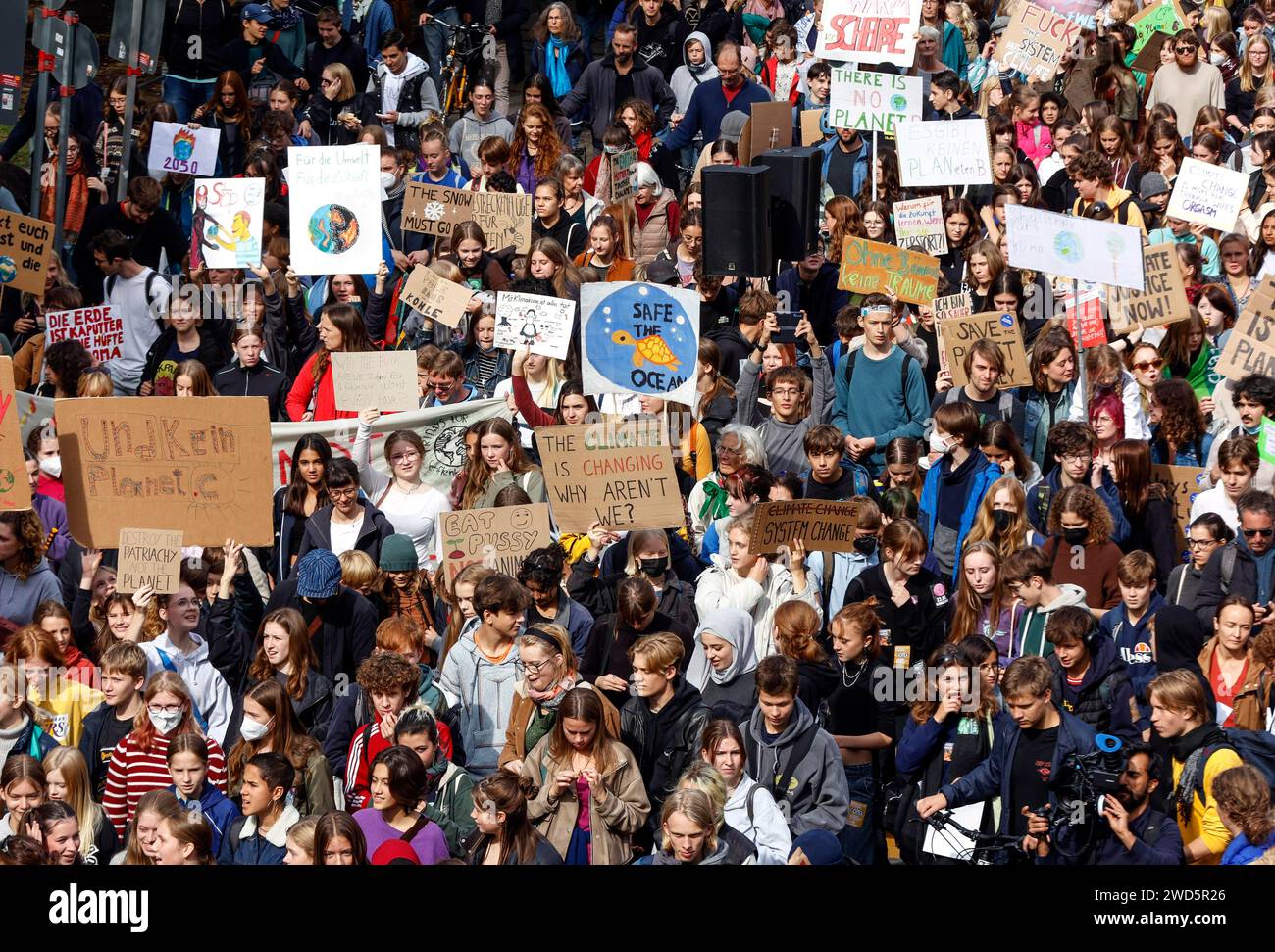 Freitage für zukünftige Demonstrationen und Aufruf zu einem globalen Klimaanschlag. Freitage für die Zukunft fordern auf allen Kontinenten und in Deutschland die Politiker Stockfoto