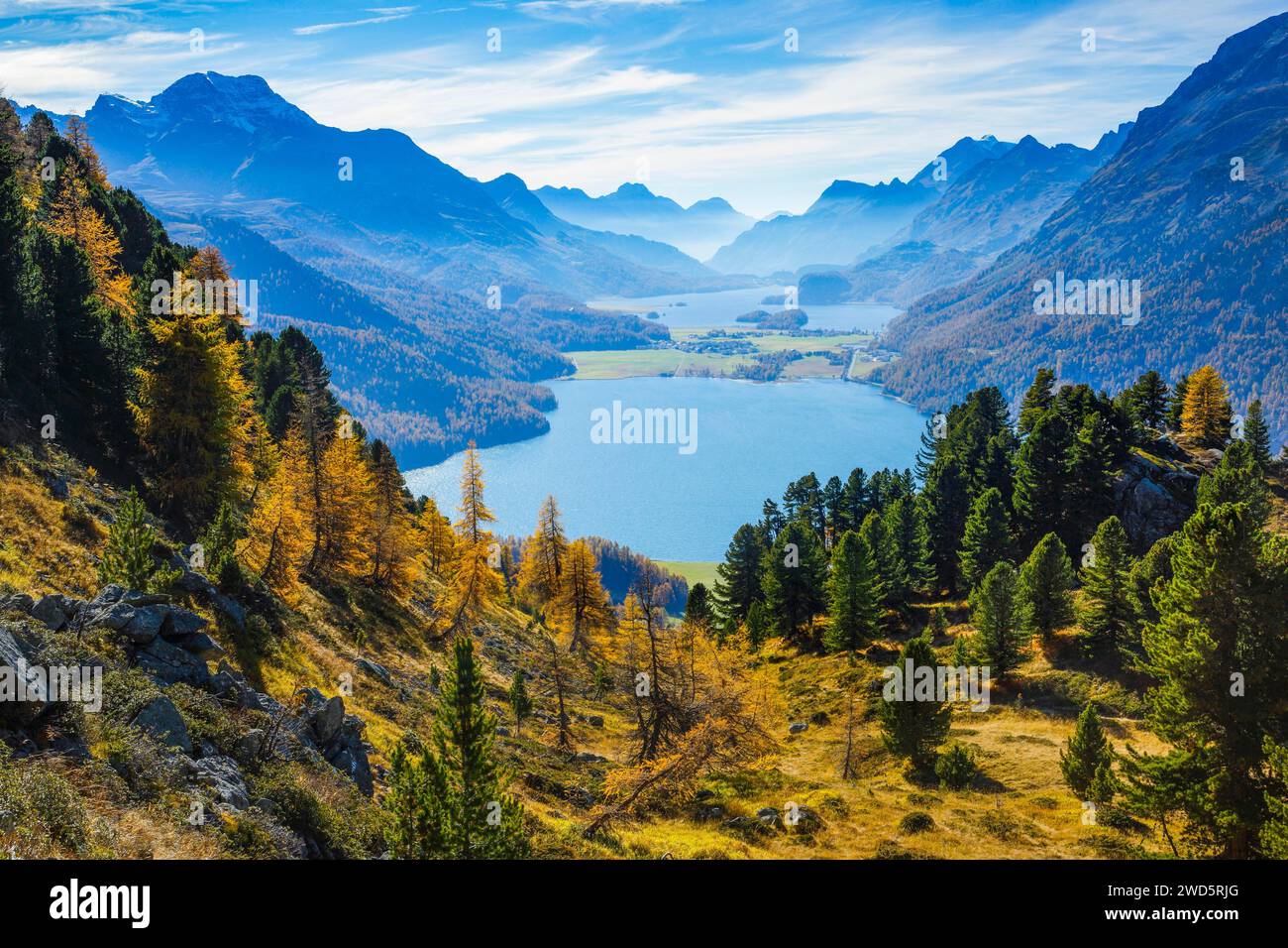 Silvaplana- und Silsersee, Oberengadin, Graubünden, Schweiz Stockfoto