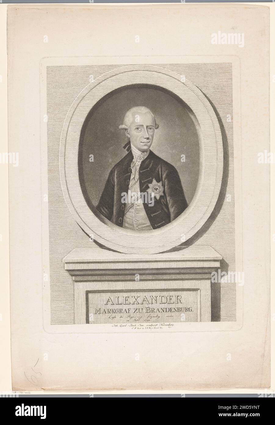 Porträt von Karel Alexander van Brandenburg -Esbach, Johann Carl Bock, 1792 - 1816 Druck Nürnberger Papier, das historische Personen graviert Stockfoto