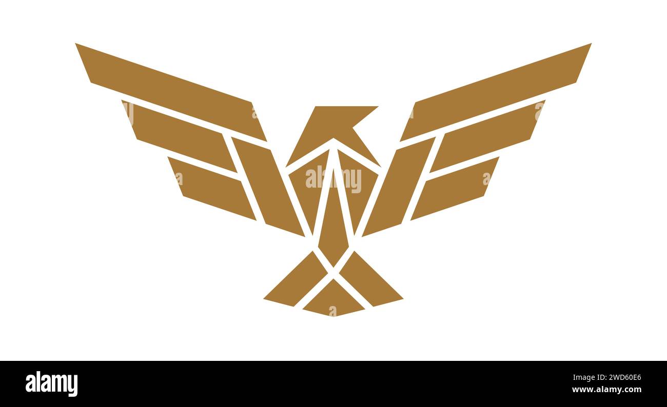 Vogeletikett, Schild, Logo Eagle, Raven, Marke Phoenix. Logo Goldvogel, Vorlage Firmenzeichen, wilde Fliege Wappensymbol. Symbol für grafische Vorlage, Schriftzug für Vogel. Vektorabbildung Stock Vektor