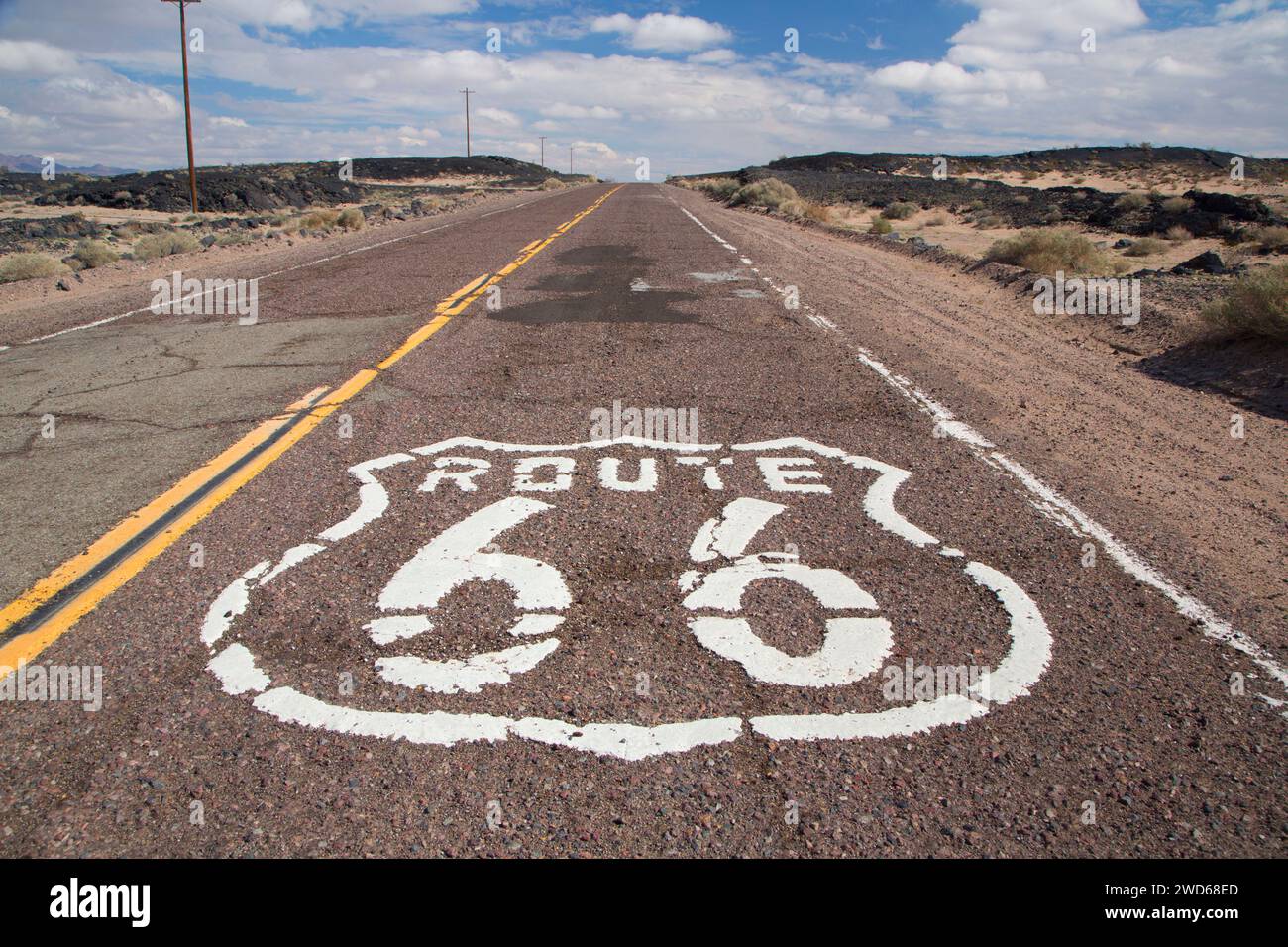 Historische Route 66, Mojave Trails Nationaldenkmal, Kalifornien Stockfoto