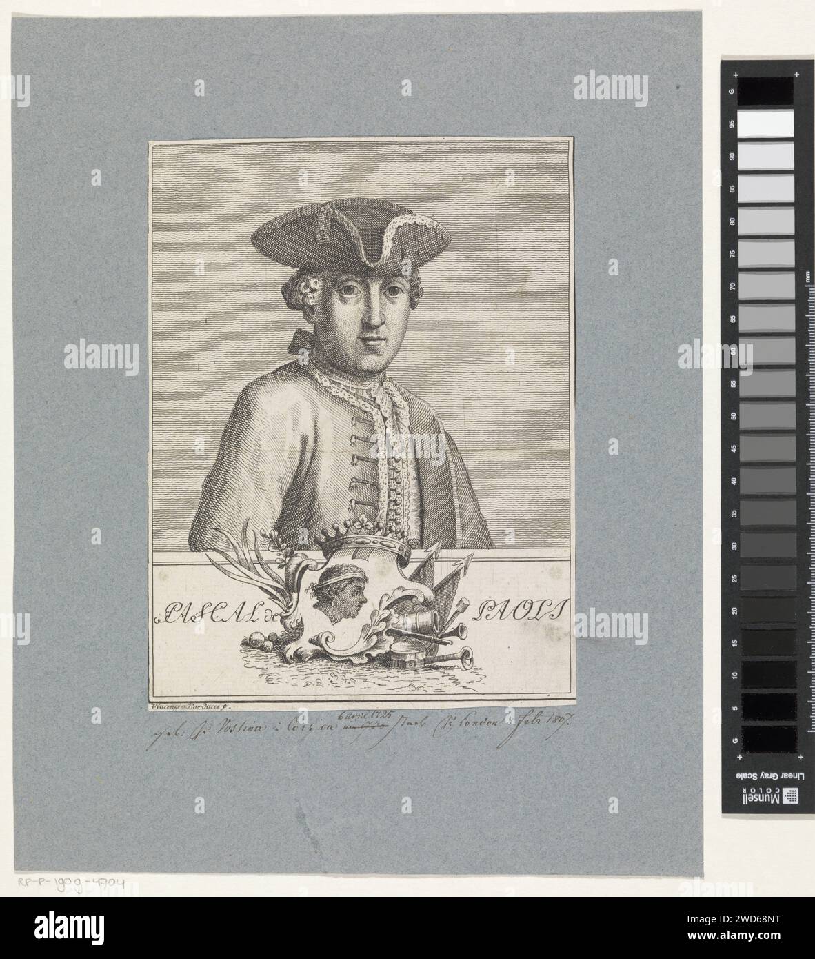 Portrer van bralcal Paoli, Vincenzio Barducci, C. 1745 - ca. 1800er Jahre Druckporträt des korsischen Patrioten Pascal Paoli. Italien Papiergravur historischer Personen Stockfoto