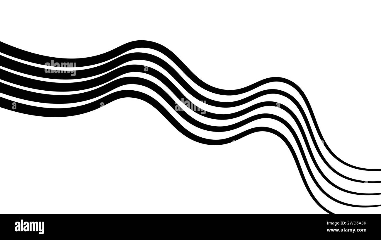 Abstrakte, perspektivische Schwarzweiß-Streifen mit 3-dimensionalen Effekten, isoliert auf weißem Hintergrund. Stock Vektor