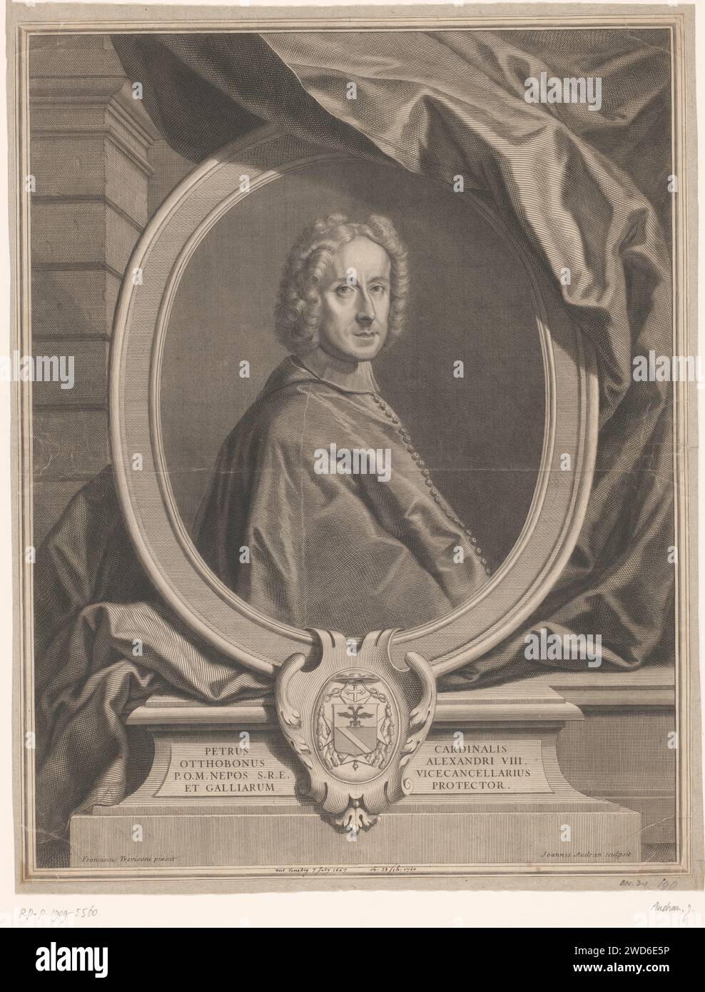 Porto portrepurt, Jean Audranà, nach Francesco Trevisani, 1677 - 1756 Druck Frankreich Papierstich / Gravur historischer Personen. kardinal Stockfoto