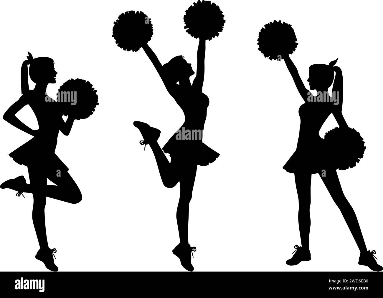 Cheerleader-Gruppensilhouette in Aktion. Vektorabbildung Stock Vektor