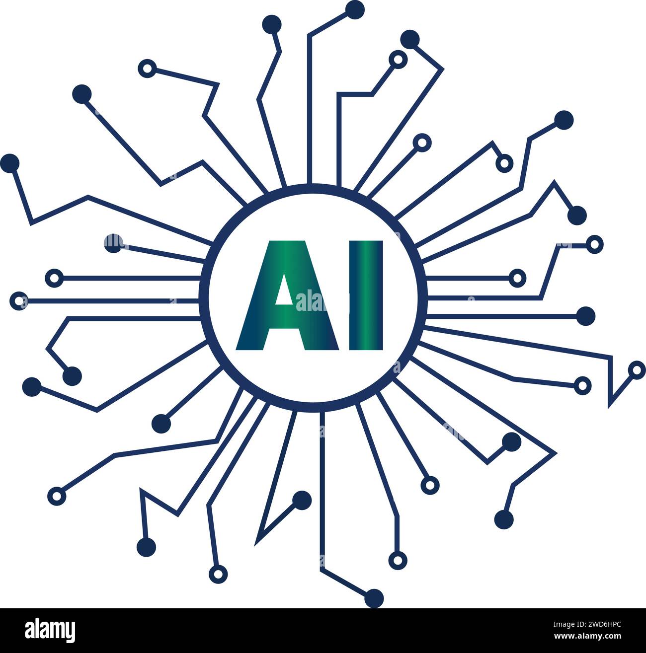 KI-Technologie, Künstliche Intelligenz, KI-Prozessorchip Ai Symbol, Intelligenzzeichen, Innovation futuristisch Stock Vektor