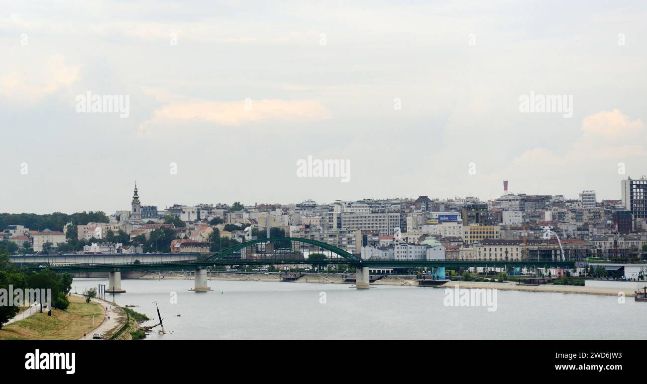 Blick auf die Save und Belgrad. Stockfoto