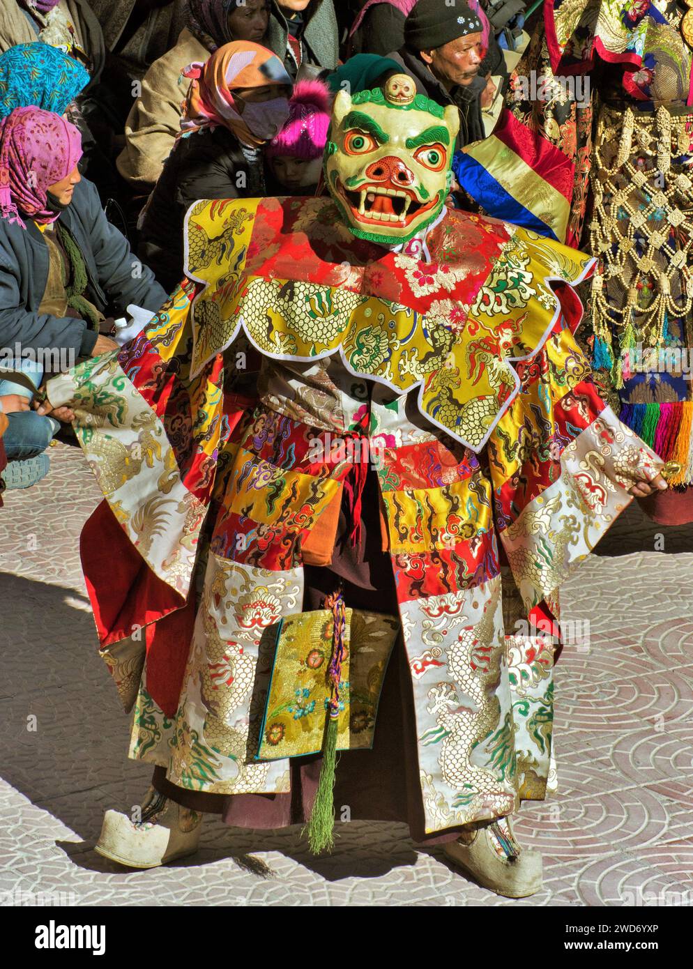 Buddhistischer Lama Maskentanz, Gustor Festival, Pethup Gompa, Spituk Kloster, Leh, Ladakh, Kaschmir, Indien, Asien Stockfoto