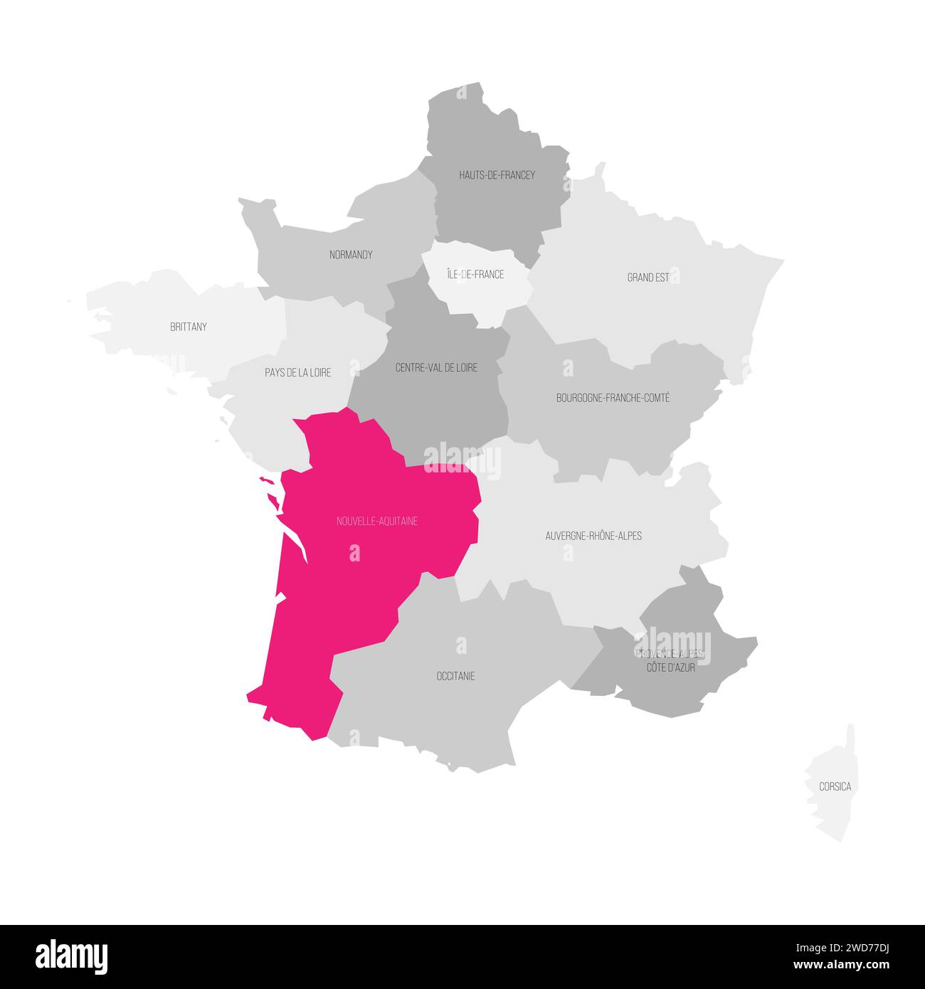 Nouvelle-Aquitaine - Karte der Verwaltungseinheit, Region, rosa hervorgehoben auf der Karte von Frankreich Stock Vektor