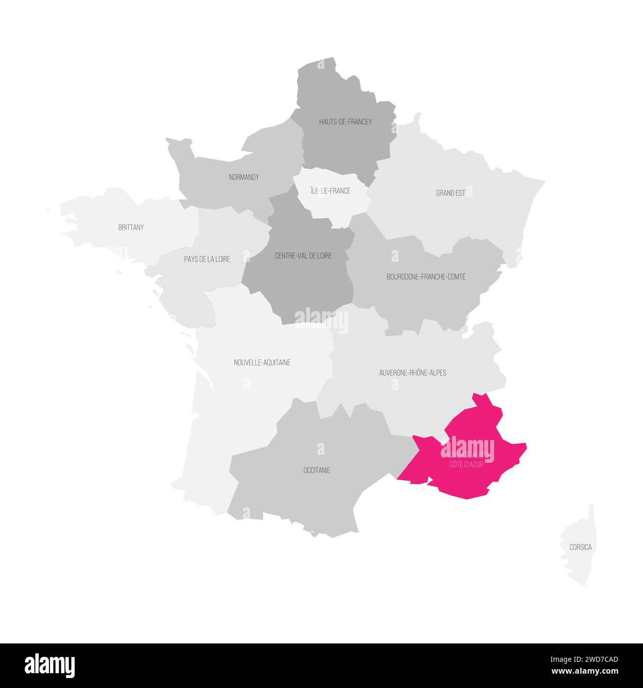 Provence-Alpes-Cote d Azur - Karte der Verwaltungseinheit, Region, rosa hervorgehoben auf der Karte von Frankreich Stock Vektor