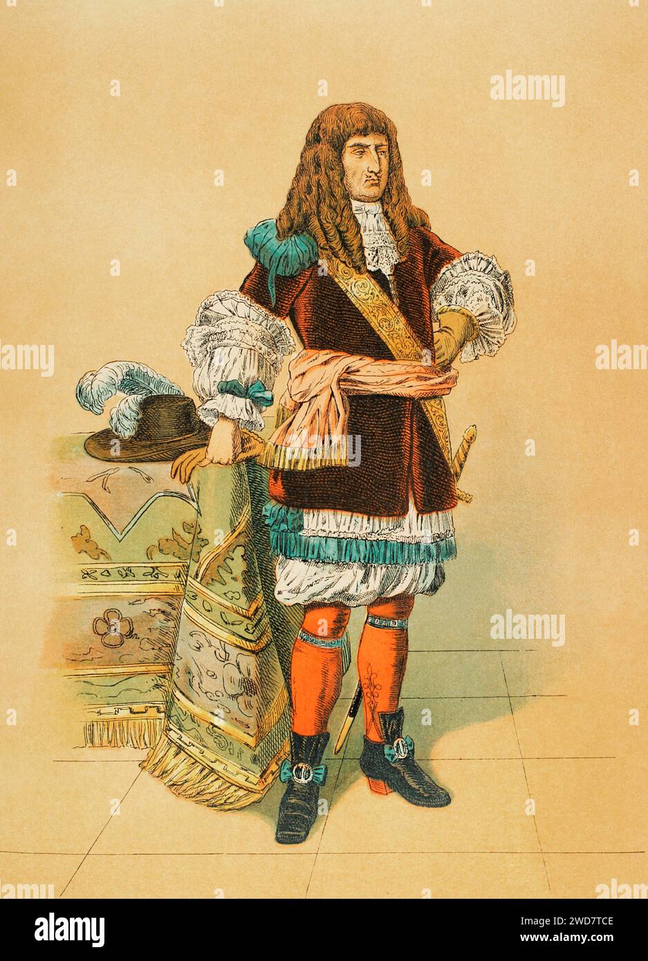 Ludwig XIV., bekannt als „der Sonnenkönig“ (1638–1715). König von Frankreich (1643-1715). Hochformat. Chromolithographie. "Historia Universal", von César Cantú. Band VIII, 1881. Stockfoto