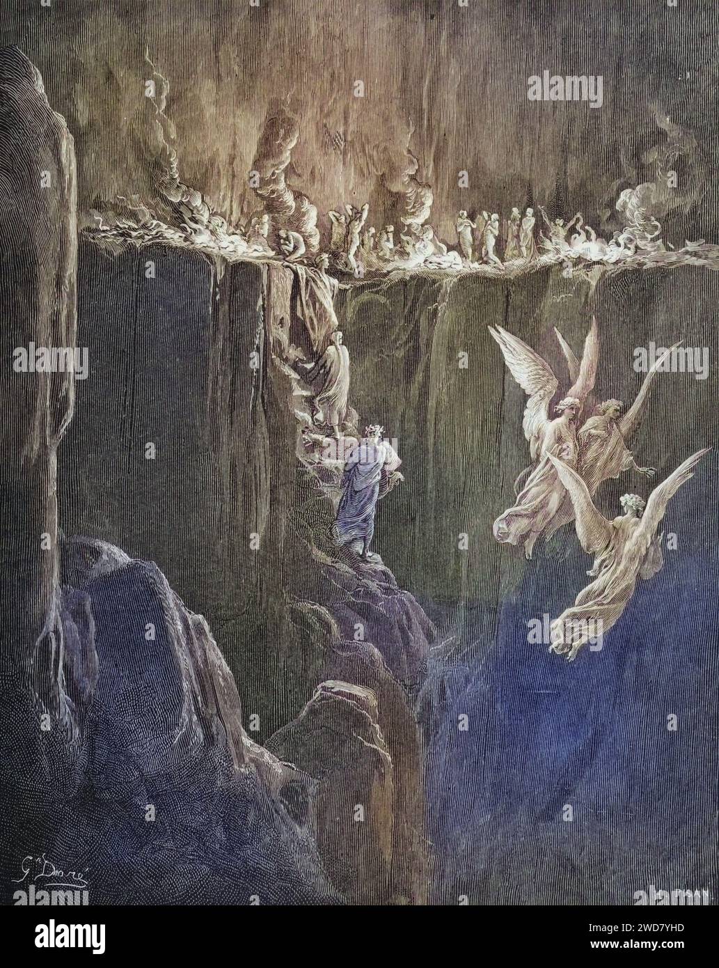 Illustration für Purgatorio von Dante Alighieri Canto von Gustave Dore 1832-1883, französischer Künstler, Inferno, Hölle, Paradies, Engel, Verdammnis, Historisch, digital restaurierte Reproduktion von einer Vorlage aus dem 19. Jahrhundert, Datum nicht angegeben Stockfoto