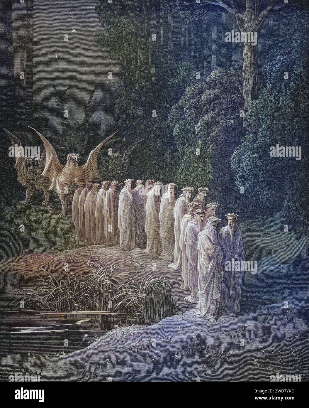 Illustration für Purgatorio von Dante Alighieri Canto, von Gustave Dore 1832-1883, französischer Künstler, Inferno, Hölle, Paradies, Engel, Verdammnis, Historisch, digital restaurierte Reproduktion von einer Vorlage aus dem 19. Jahrhundert, Datum nicht angegeben Stockfoto