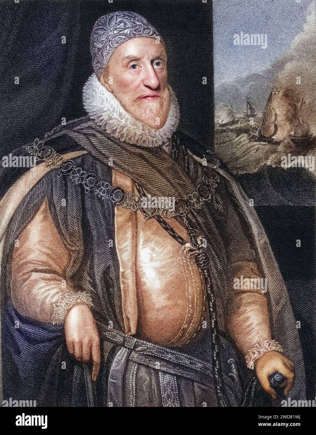 Charles Howard, 1. Graf von Nottingham, alias 2. Baron Howard von Effingham, 1536-1624. Englischer Lord High Admiral. Aus dem Buch Lodge's British Portraits erschienen in London 1823.l, Historisch, digital restaurierte Reproduktion von einer Vorlage aus dem 19. Jahrhundert, Datum nicht angegeben Stockfoto