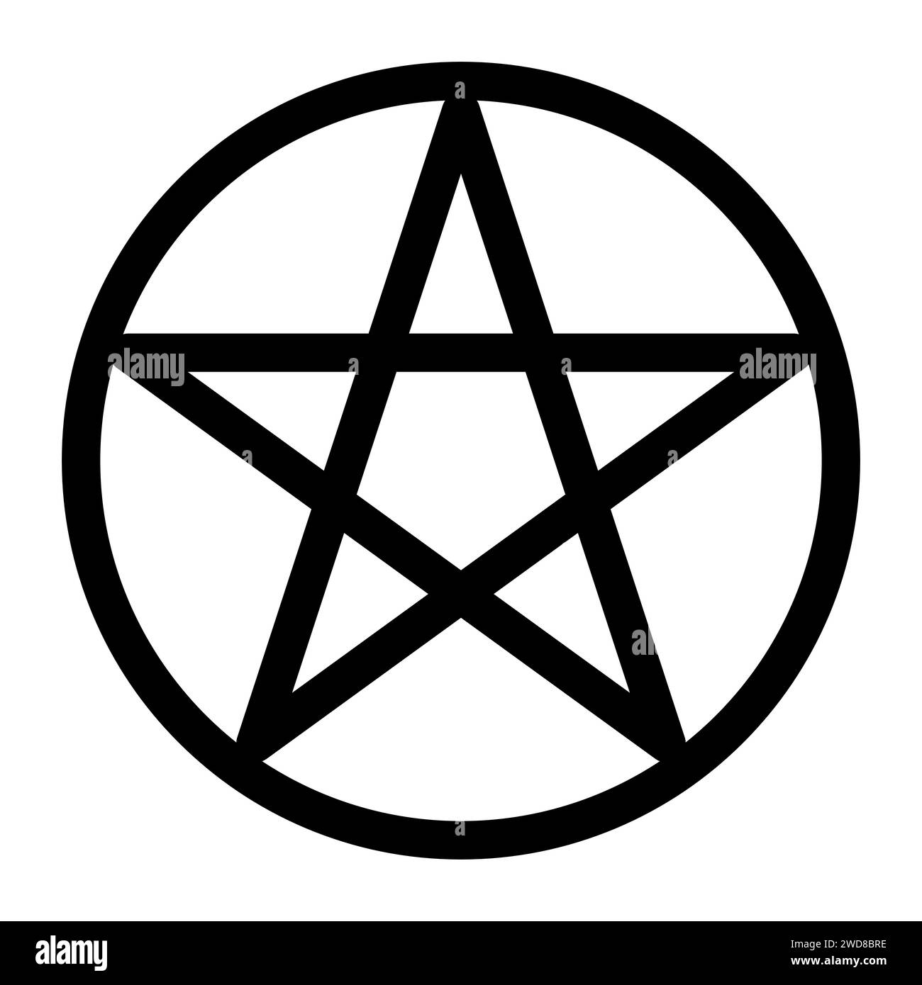 Pentagramm umschrieben durch einen Kreis. Fünfzackiges Sternschild. Magisches Symbol des Glaubens. Einfache flache schwarze Abbildung. Stock Vektor
