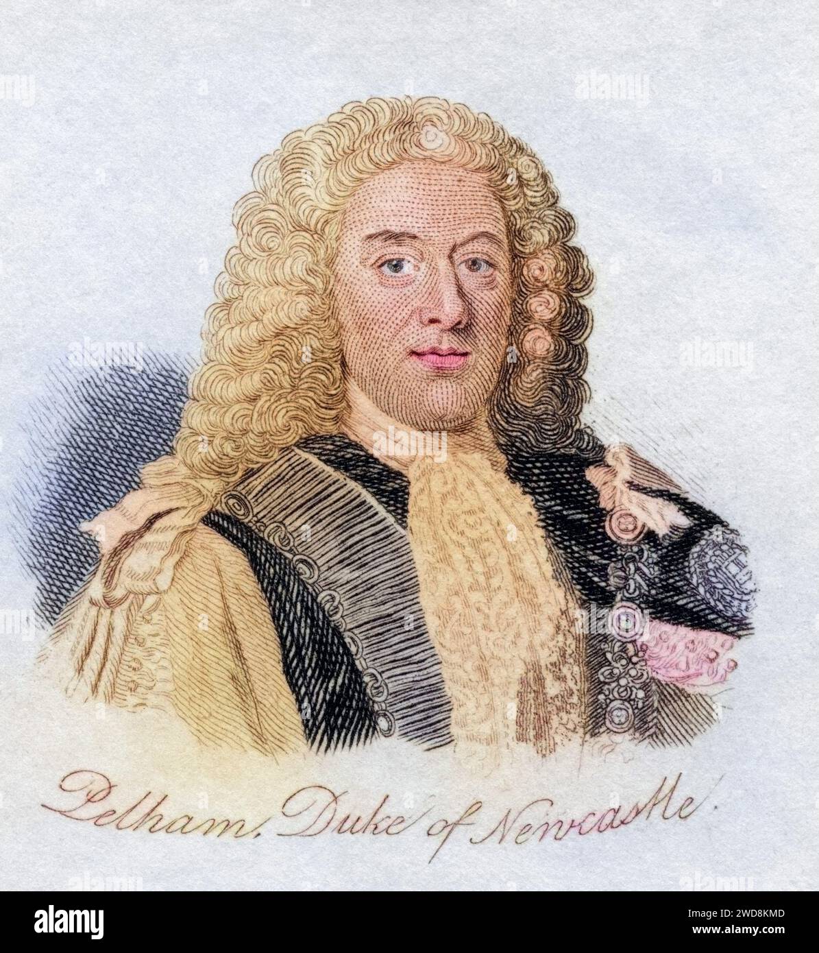 Thomas Pelham Holles 1. Herzog von Newcastle upon Tyne und Newcastle unter Lyne 1693–1768 Britischer Whig-Staatsmann aus dem Buch Crabbs Historical Dictionary von 1825, historisch, digital restaurierte Reproduktion von einer Vorlage aus dem 19. Jahrhundert, Datum nicht angegeben Stockfoto