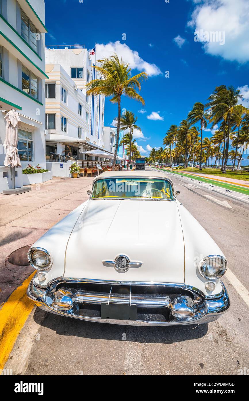 Miami South Beach Ocean Drive Bunte Art déco-Straßenarchitektur, Florida State in den Vereinigten Staaten von Amerika Stockfoto