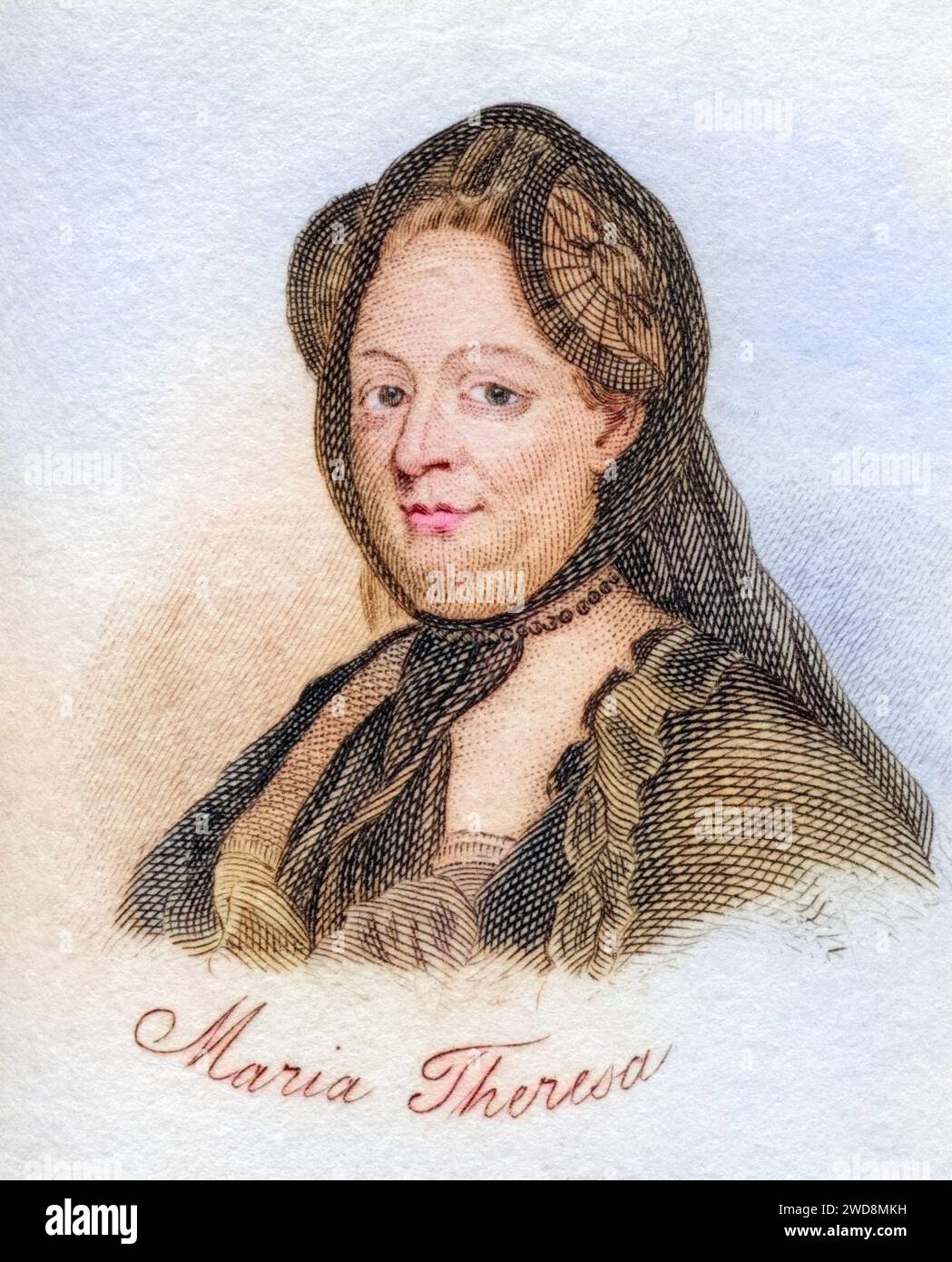Maria Theresia 1717-1780 Erzherzogin von Österreich und Königin von Ungarn, Kroatien und Böhmen aus dem Buch Crabbs Historical Dictionary aus 1825, Historisch, digital restaurierte Reproduktion von einer Vorlage aus dem 19. Jahrhundert, Datum nicht angegeben Stockfoto