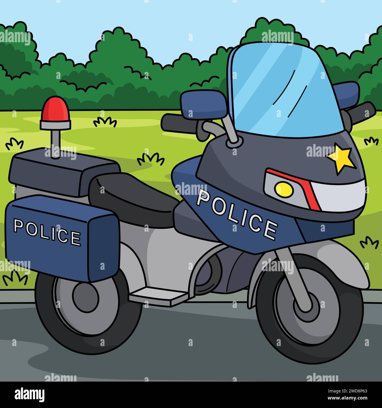 Polizei Motorrad Farbige Cartoon-Illustration Stock Vektor