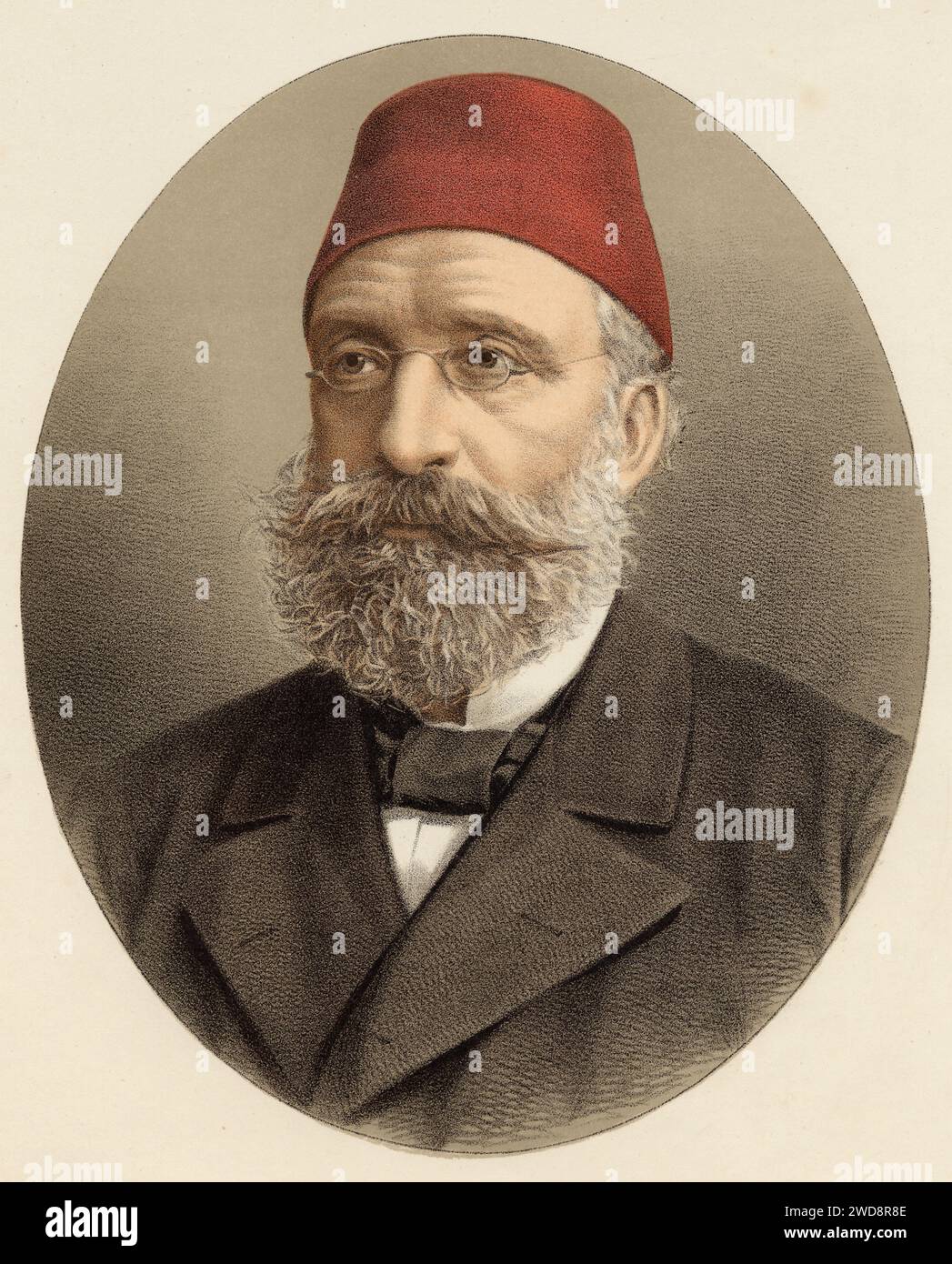 Midhat Pascha oder Pasa, 1822-1883, prowestlicher, aufgeklärter türkischer Reformer, Staatsmann und Großwesir des osmanischen Reiches, gilt als der Vater der Osmanischen Verfassung von 1876, historisch, digital restaurierte Reproduktion von einer Vorlage aus dem 19. Jahrhundert, Datum nicht angegeben Stockfoto