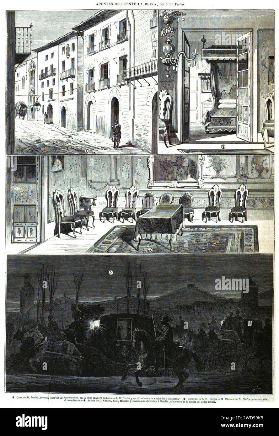 22.02.1875, La Ilustración Española y Americana, Apuntes de Puente la Reina, por Padró. Stockfoto