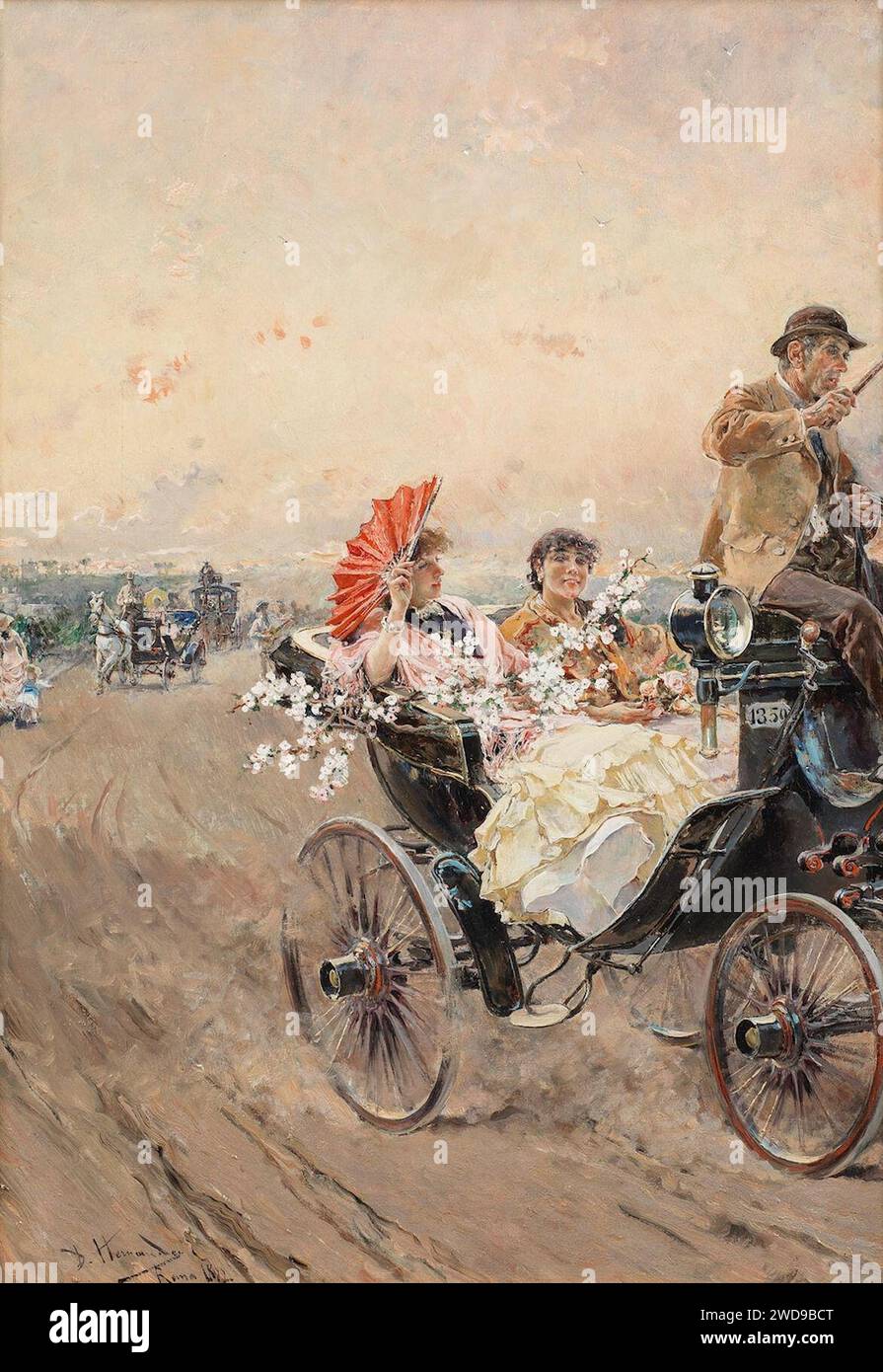 1882 Hernández Promenade en carosse à Rom. Stockfoto