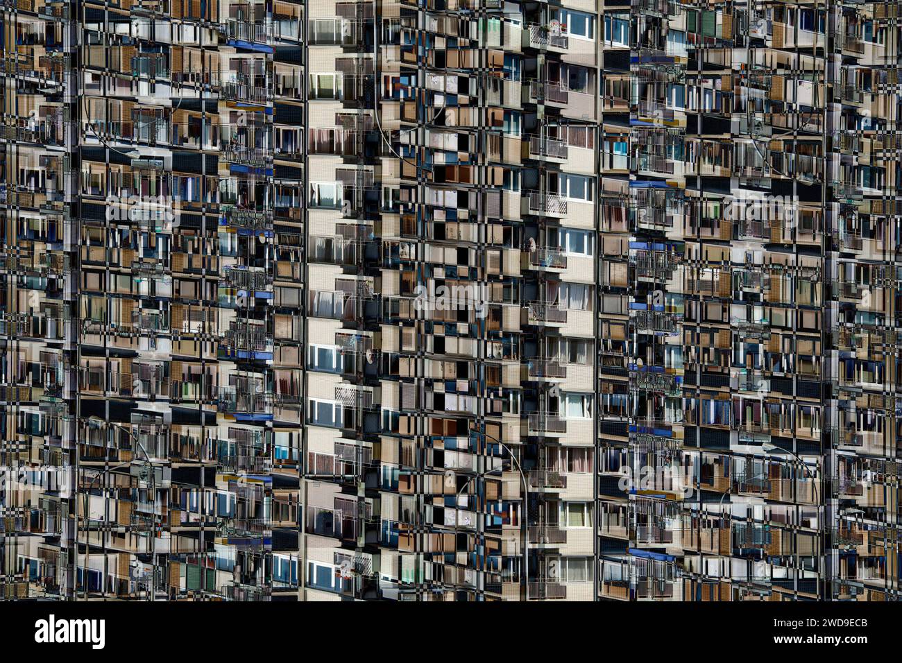 Appartementgebäude an der Maas, Doppelbelichtungstechnik, Quai de la Goffe, Lüttich, Wallonien, Belgien, Europa Stockfoto