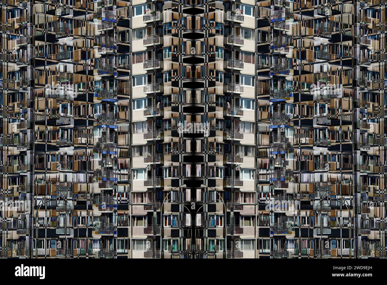 Appartementgebäude an der Maas, Doppelbelichtungstechnik, Quai de la Goffe, Lüttich, Wallonien, Belgien, Europa Stockfoto