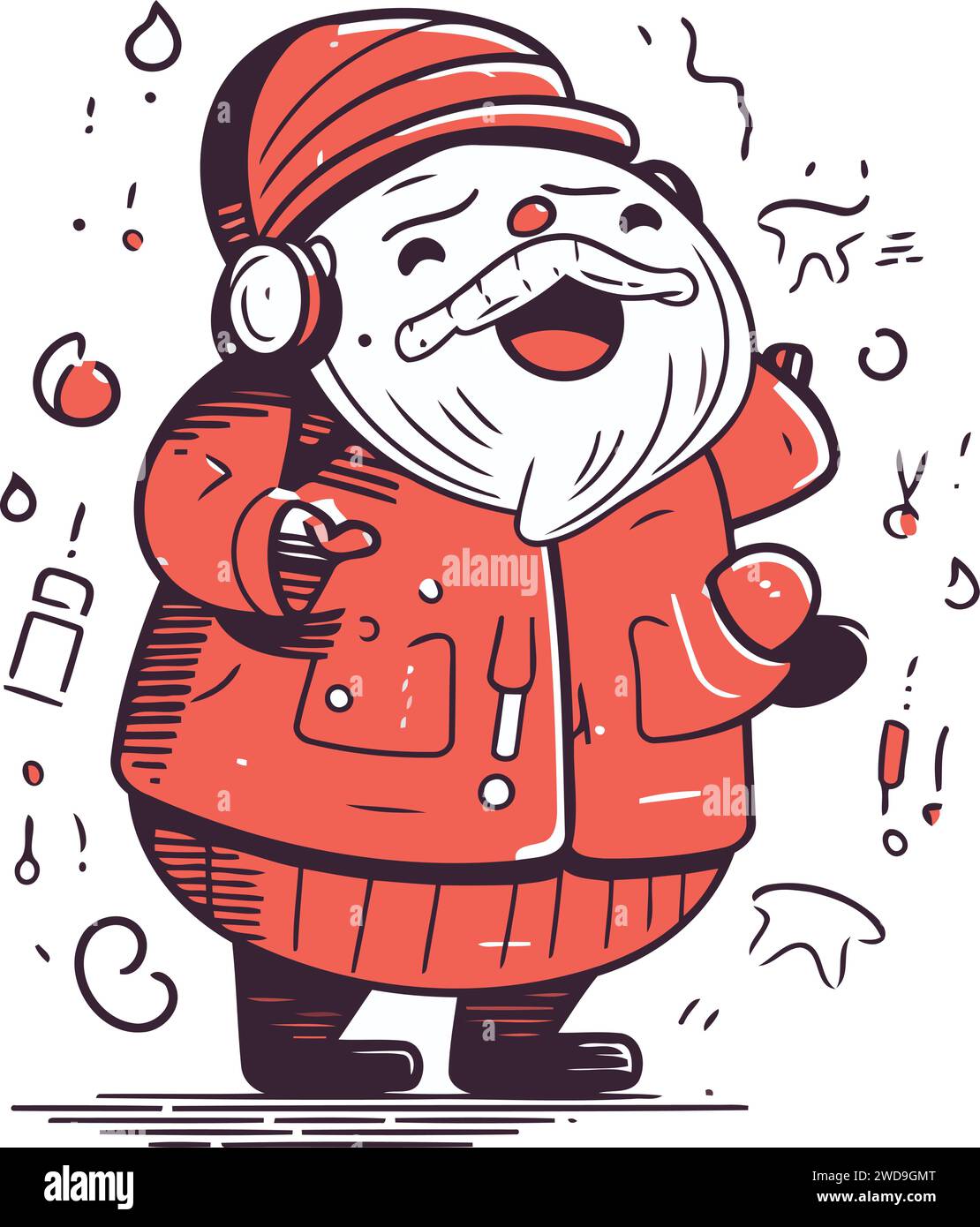 Weihnachtsmann in rotem Mantel und Hut. Vektorabbildung. Stock Vektor