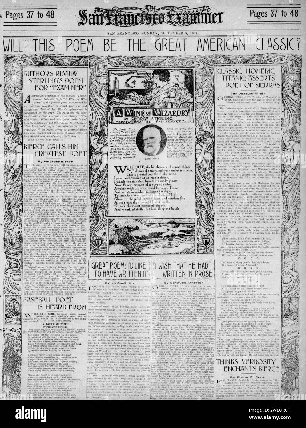 1907 September 8 George Sterling Ein Wein der Zauberei Seite San Francisco Examiner S.37. Stockfoto