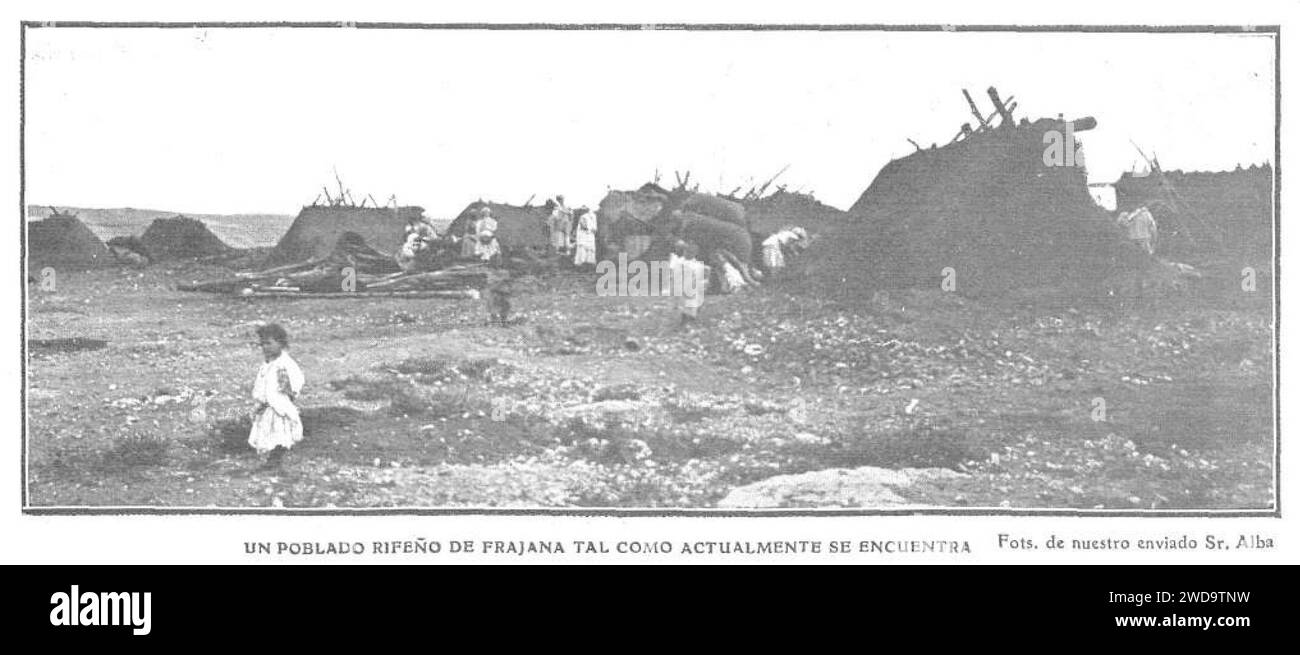 10.11.1909, Actualidades, Notas de la guerra, UN poblado rifeño de Frajana Tal como actualmente se encuentra, Alba. Stockfoto