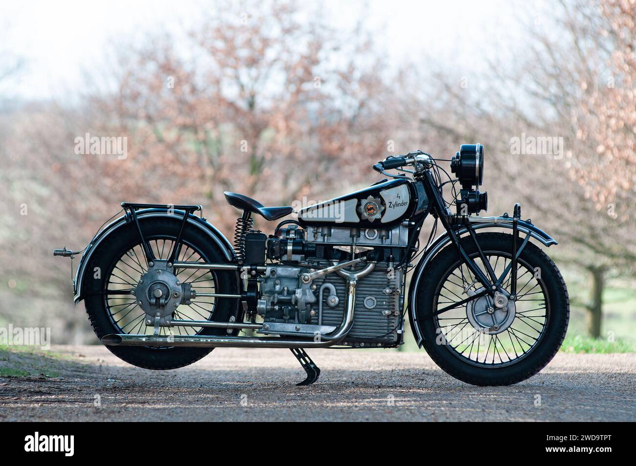 1928 Windhoff 750 ccm vier klassische deutsche Motorräder. Zeigt die rechte Seite. Stockfoto