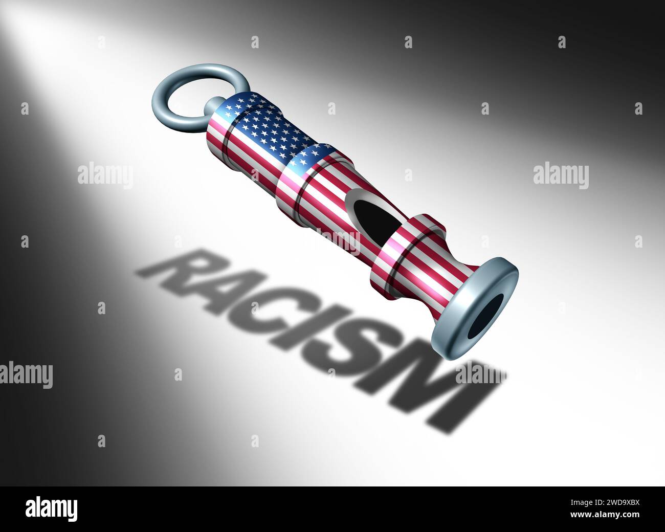 US Dog Whistle rassistische Politik und amerikanisches Rassismus Symbol als kodierte Politikersprache, die versteckte rassistische Ideen der Intoleranz vermittelt Stockfoto