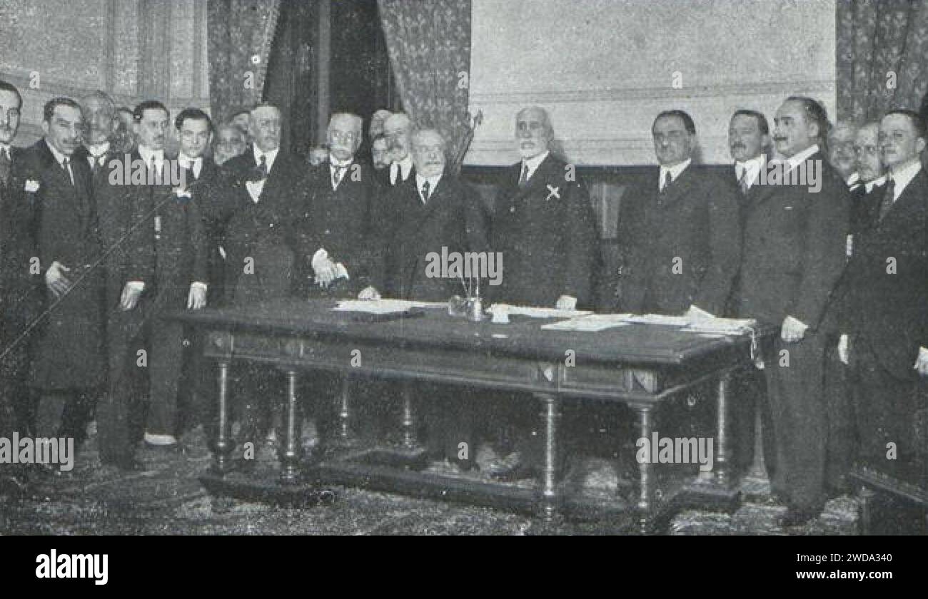12.03.1921, La Hormiga de Oro, Madrid. – Don Antonio Maura (x) tomando posesión de la presidencia de la Liga Africanista Española, Vidal (zugeschnitten). Stockfoto
