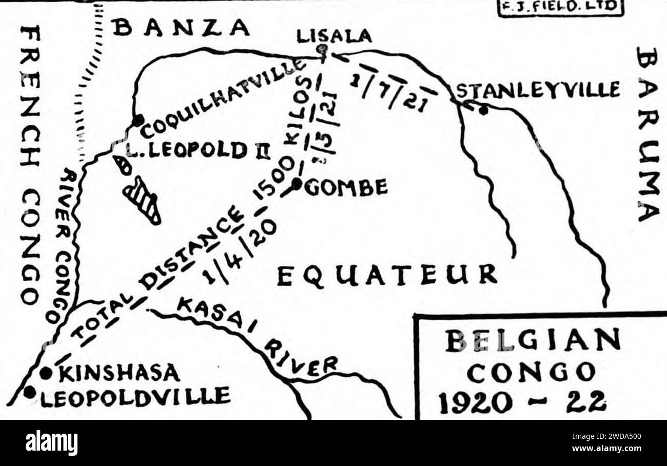 1925 Flugstrecken im belgischen Kongo. Stockfoto