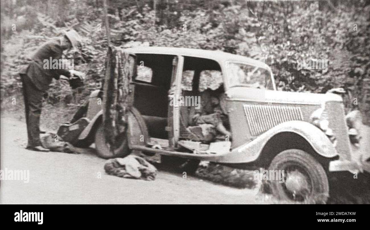 1932 Ford V-8 mit den Überresten von Bonnie Parker und Clyde Barrow. Stockfoto