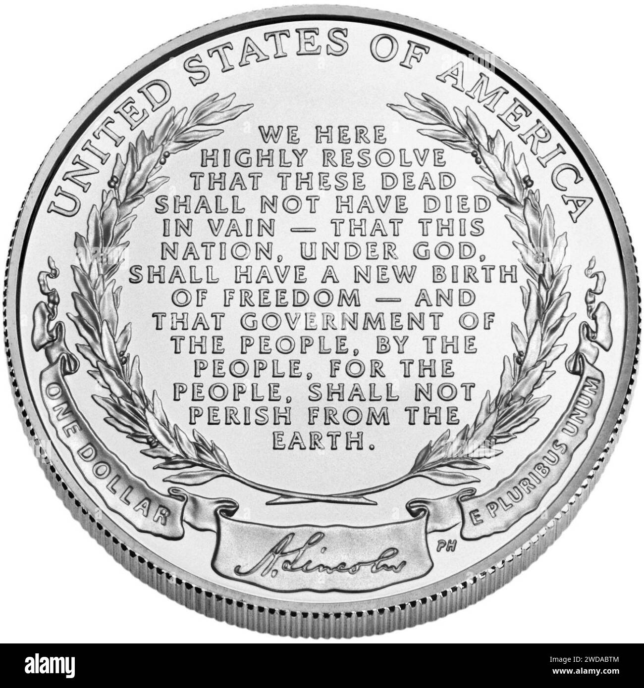2009-abraham-lincoln-Gedenksilber-ein-Dollar-unzirkuliert-rückwärts (1). Stockfoto