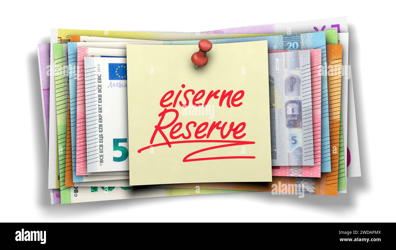 Euro-Banknoten mit der Note "Eiserne Reserve" (Eiserne Reserve) Stockfoto