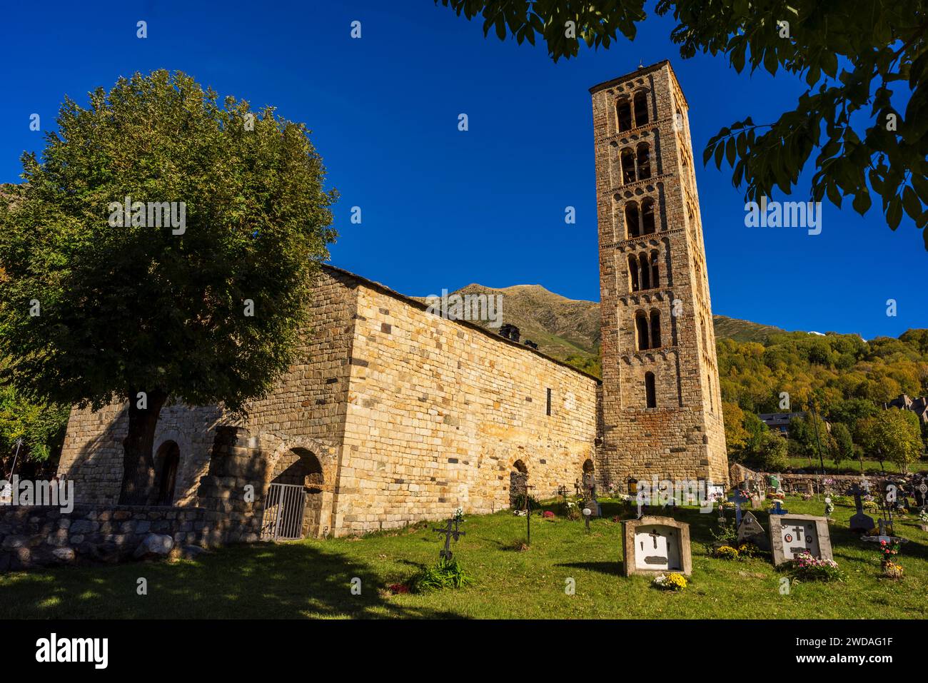 Sant Climent de Taüll, Bohí-Tal (La Vall de Boí) katalanische Region Alta Ribagorza, Provinz Lérida, Spanien Stockfoto